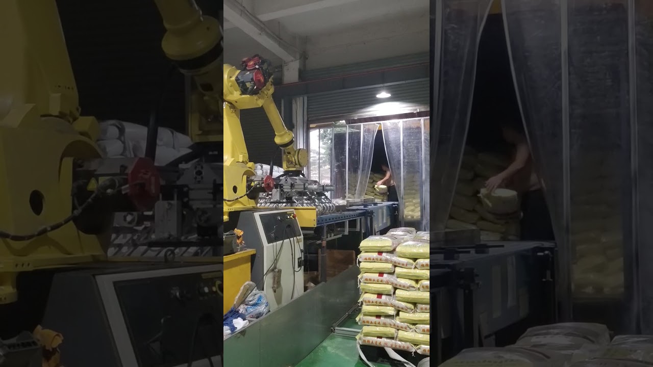 How Fanuc robotics R-2000iB 200R palletize bags?   #industrialautomation #manufacturing #palletizing