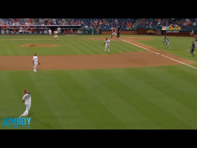 Phillies starting pitcher, Vince Velasquez plays the OF and throws out a runner, a breakdown