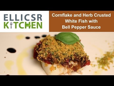 Cornflake and Herb Crusted White Fish with Bell Pepper Sauce