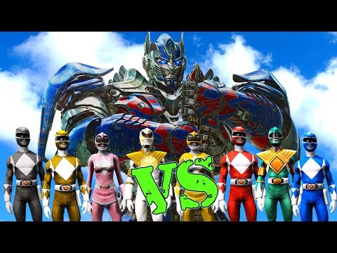 OPTIMUS PRIME vs POWER RANGERS (BLACK, BLUE,FEMALE YELLOW,GREEN,PINK,RED,WHITE,YELLOW) - EPIC BATTLE Video