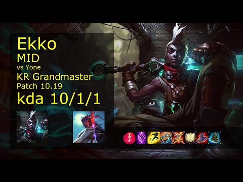 Ekko vs Yone Mid - KR Grandmaster 10/1/1 Patch 10.19 Gameplay // [롤] 에코 vs 요네 미드