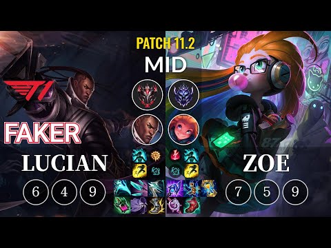T1 Faker Lucian vs Zoe Mid - KR Patch 11.2