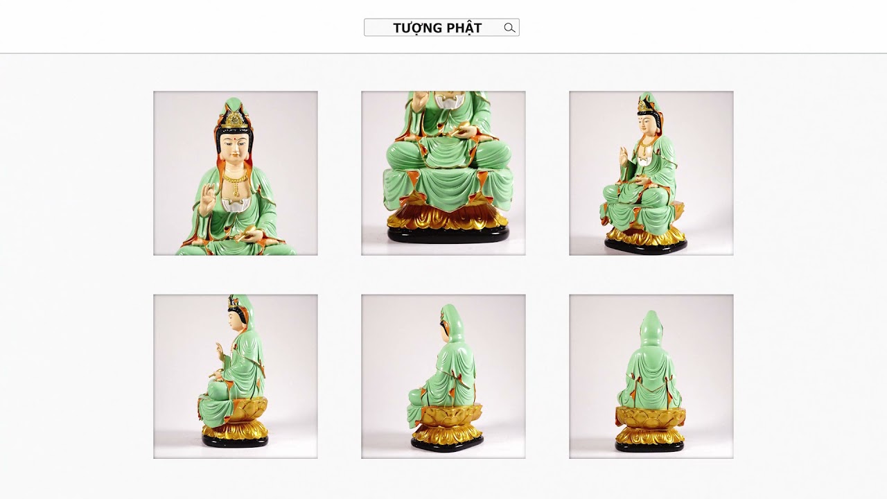 Tượng phật Bồ Tát Quan Âm ngồi đài sen nguyên khối vẽ màu áo xanh - Cao 19cm