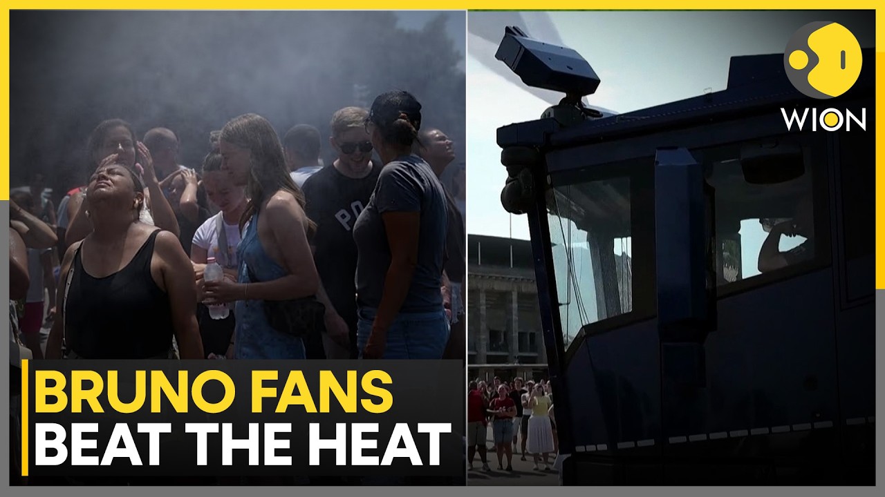 Europe Heatwave: Bruno Mars Fans Soaked by Police Water Cannons in Berlin's 40° Heat | WION News