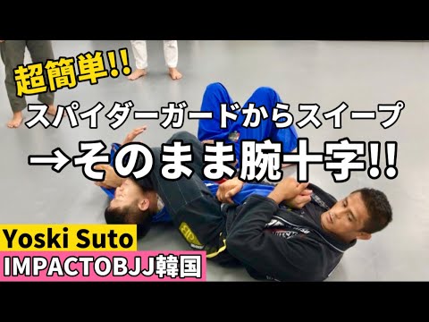 【ブラジリアン柔術】超簡単だけど強烈!!スパイダーガードからのスイープして腕十字!!【Brazilianjiujitsu】