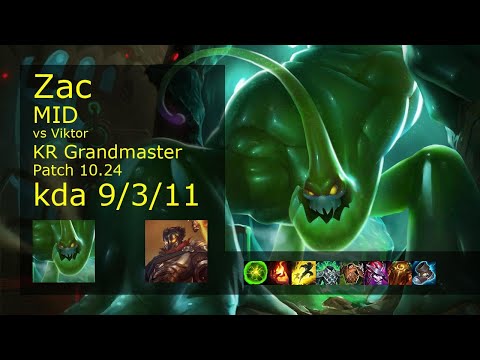Zac vs Viktor Mid - KR Grandmaster 9/3/11 Patch 10.24 Gameplay // [롤] 자크 vs 빅토르 미드