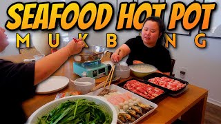 Seafood Hot Pot Mukbang 먹방 Eating Show (Giant Shrimp + Mussels + Fish Balls + Octopus + Ramen)