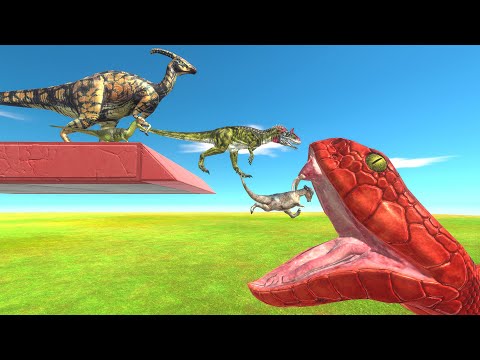 Dinosaurs Race Jump Over Giant Titanoboa - Animal Revolt Battle Simulator