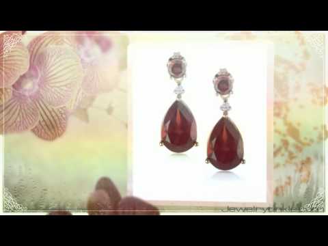 Yellow Gold Garnet and Diamond Drop Earrings