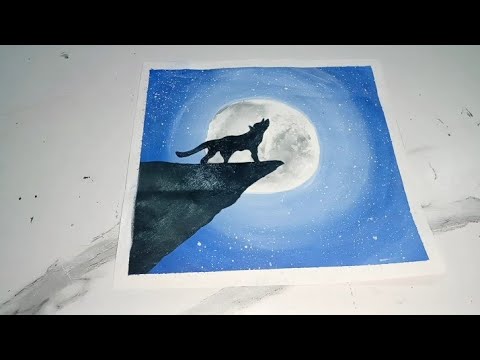 Moonlight Painting Ideas l Full Moon Painting Ideas l Acrylic Painting Ideas 
