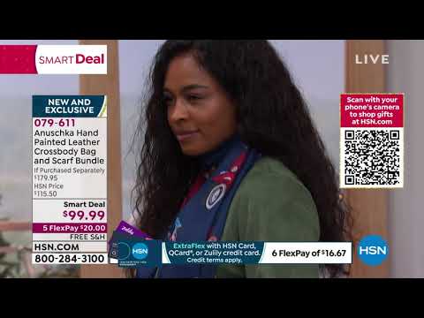 Anuschka HandPainted Leather Crossbody Bag and Scarf Bun...