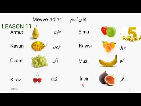 Learn Turkish from Urdu Lesson 11   Meyve adları   Phaalon k naam Fruits720p