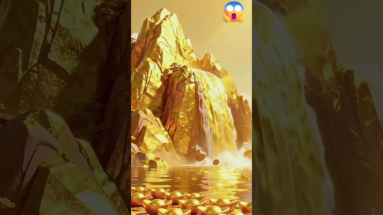 Golden Waterfall Flowing Like a Shining River