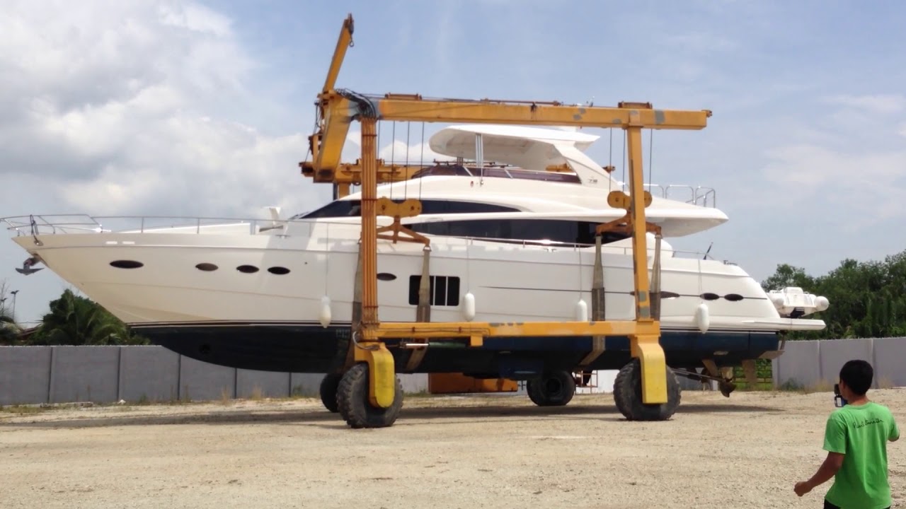 Sea Pearl 24m Yacht Downlift Using Crib Point Engineering 80 Tonne Boatlift at Amenkay Boatyard