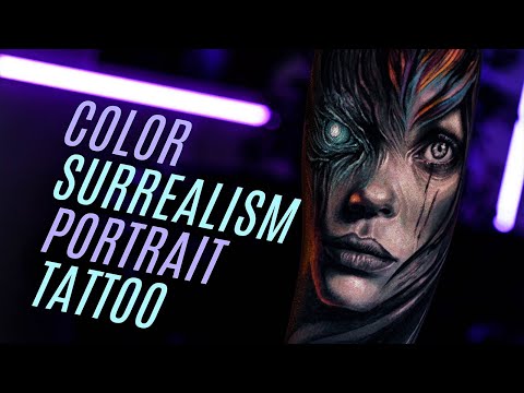Cyberpunk Surrealism Portrait (Opaque Grey & Color) - Tattoo Timelapse