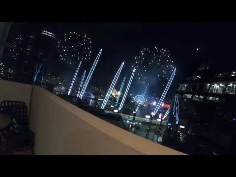 2019 new year Australia Brisbane fireworks 4k hyper smooth rooftop view