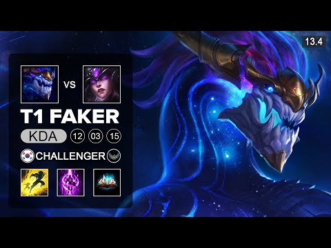 T1 Faker Aurelion Sol vs Syndra Mid - KR Challenger - Patch 13.4 Season 13