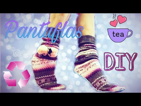 DIY 😍cómo hacer 👉🏽 pantuflas recicladas con un suéter 💜fácil y rápido 💓||LUCELI||