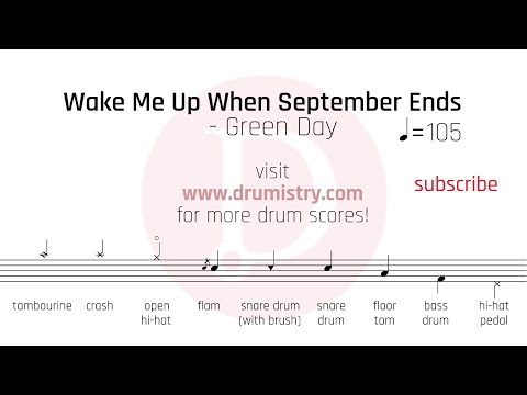 Green Day - Wake Me Up When September Ends Drum Score
