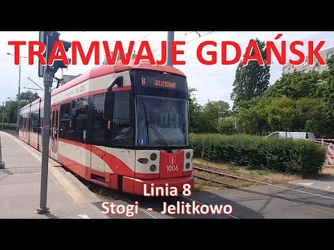 Tramwaje Gdańsk. Linia 8 Stogi - Jelitkowo./CAB RIDE. The entire route of line 8 in Gdańsk (Poland).