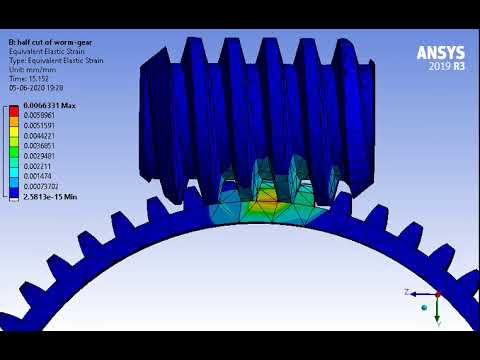 Equivalent Elastic Strain on worm-gear assembly