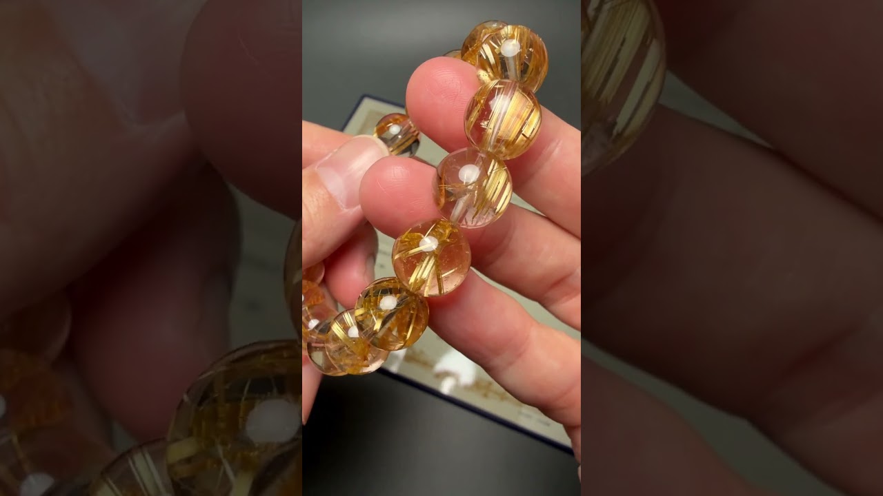 [トップクォリティ]タイチンルチルクォーツブレスレット（約12.5mm玉/鑑別書付属・極太針！）-slide-youtube