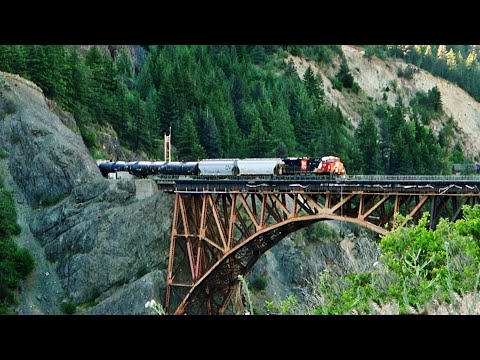 Canadian Railroads Working Over Massive Bridge Thru The Fraser Canyon