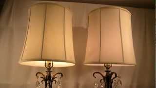 VINTAGE PAIR RETRO HOLLYWOOD REGENCY CRYSTAL FLOWER GANTIQUE OLD LAMPS w/ SHADES