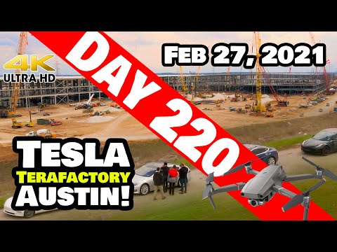 Tesla Gigafactory Austin 4K  Day 220 - 2/27/21 - Terafactory Texas - MODEL 3 PARADE AT GIGA TEXAS!