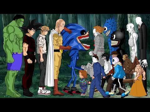 Goku - Saitama - Sonic - Hulk - ChainsawMan VS Jason,Chucky,Michael,IT,Scp096,SLENDERMAN,Jeff,Freddy