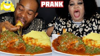 I added too much Pepper in My Wife&#39;s Soup &quot;Prank&quot; Okra Soup and Fufu | African food Eating Mukprank
