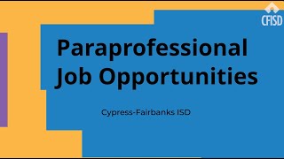 Paraprofessional Job Opportunities