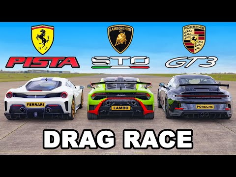 Lamborghini STO vs Ferrari Pista vs Porsche GT3: DRAG RACE