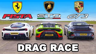 [carwow] Lamborghini STO vs Ferrari Pista vs Porsche GT3: DRAG RACE