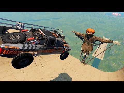 Crazy Vehicle Jumps From SUPER MEGA Ramp Monster Trucks - BeamNG.drive Big Ramp Jumps