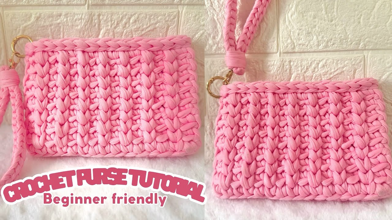 EASIEST CROCHET PURSE TUTORIAL, Beginner Friendly, T-shirt Yarn Wallet