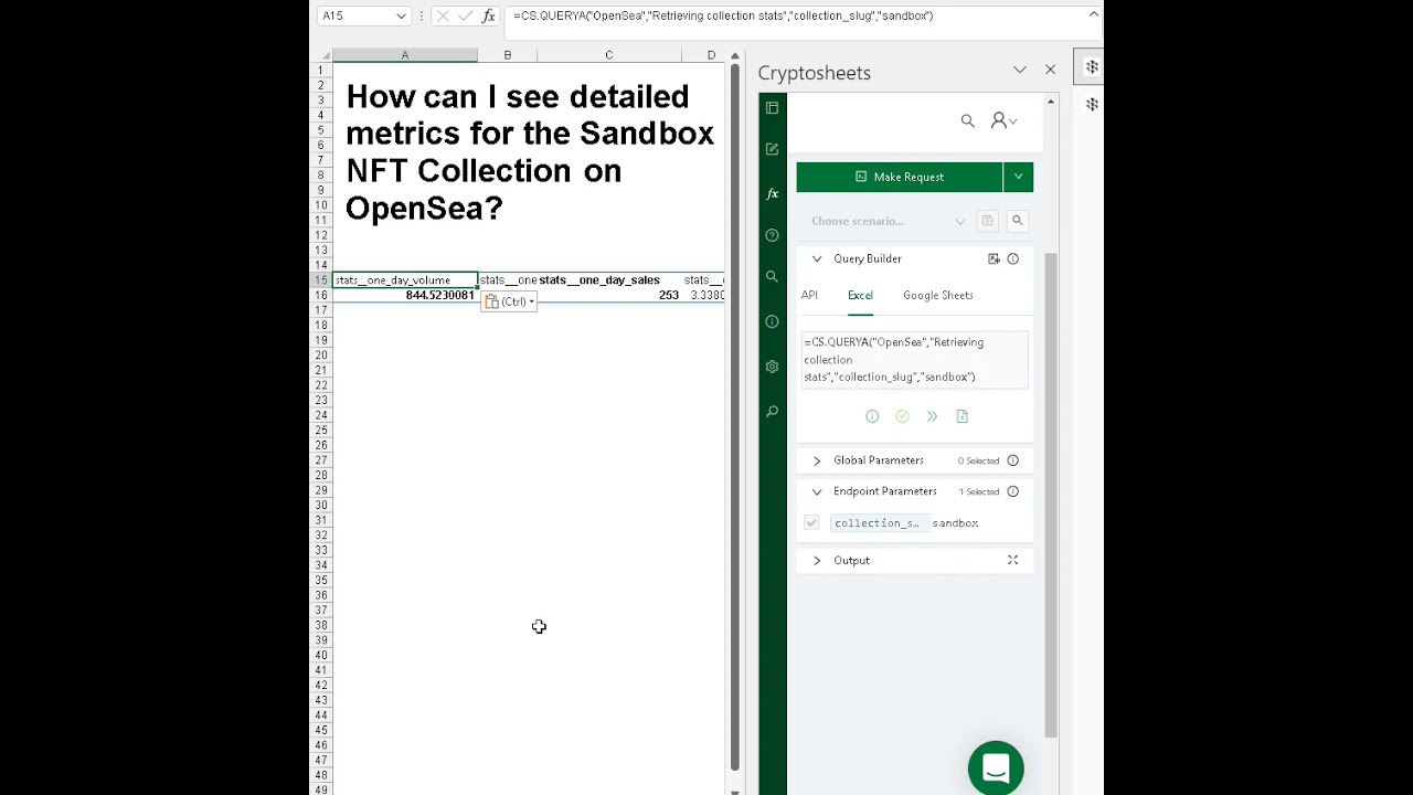 Get OpenSea data in Excel and Google Sheets - Retrieving collection stats