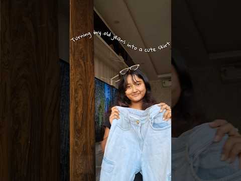 Turning my old jeans into a cute skirt #painting #shorts #diycrafts #repurposing