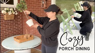 Creating A Cozy Porch Dining Space with Vintage Thrifted Chairs, Table & DIY Decor!
