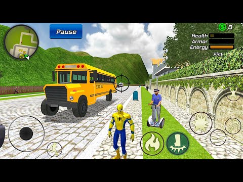 Spider Rope Hero Gangster Crime - Motorbike and School Bus at Vegas City - Android Gameplay #2