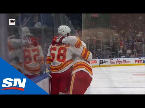 Oliver Kylington Lifts Puck Over Jack Campbell's Pad For Flames Goal