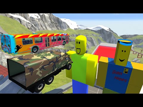 BeamNG Drive - Crazy Cars Jumping Over ROBLOX | Total Destruction (Jump In Red Slime Pool)