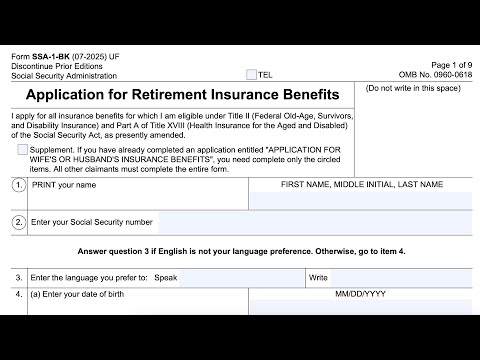 Form SSA-1-BK walkthrough (Application for Retirement Insurance Benefits)