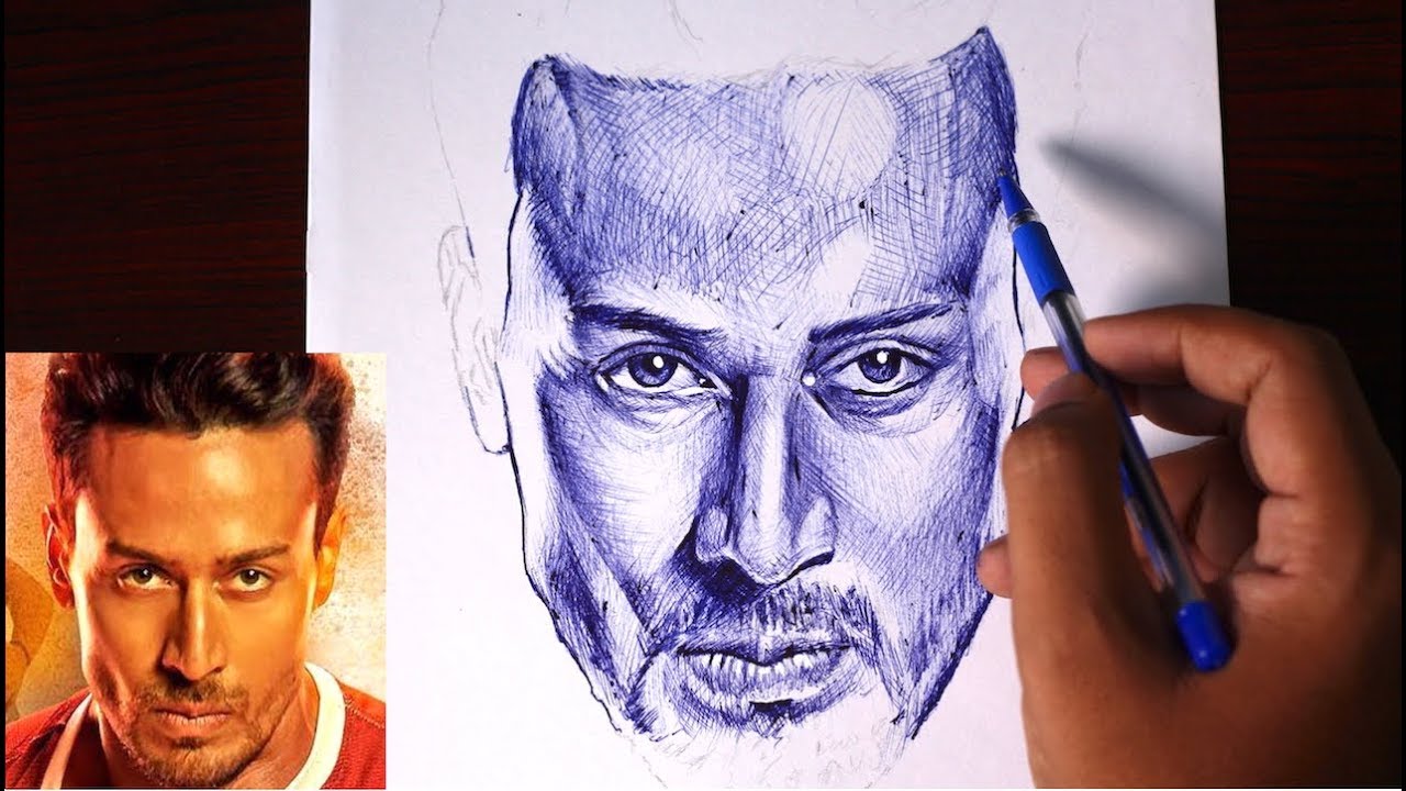 Drawing Tiger Shroff using a ball pen