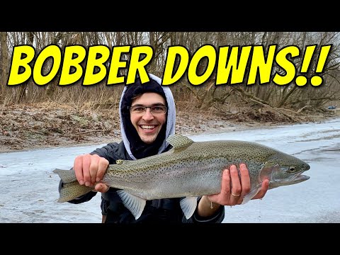 Steelhead BOBBER DOWN clips! Ohio steelhead fishing in icy winter conditions