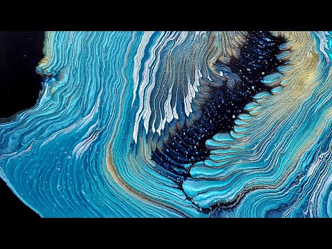 Aquarius: God of Rain! Incredible Angel Wing Pour in Turquoise and 24K Gold! 24x30  Acrylic Pour