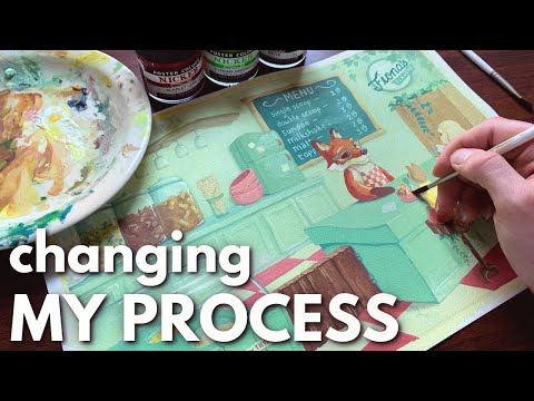 my NEW and IMPROVED illustration process // cozy gouache art vlog