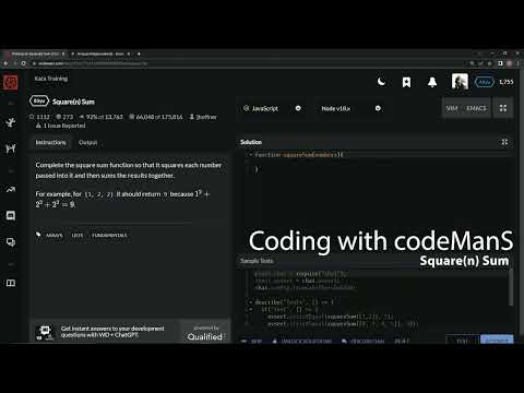 Javascript Challenge Squaren Sum Solving A Codewars 8 Kyu Problem Codewars Js Javascript