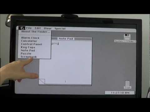 Mum tries out Mac OS System 1.1 (1984)