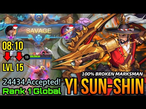YSS Perfect SAVAGE! Crazy Farming 8 MIN Max Level! - Top 1 Global Yi Sun Shin 24434.Accepted! - MLBB